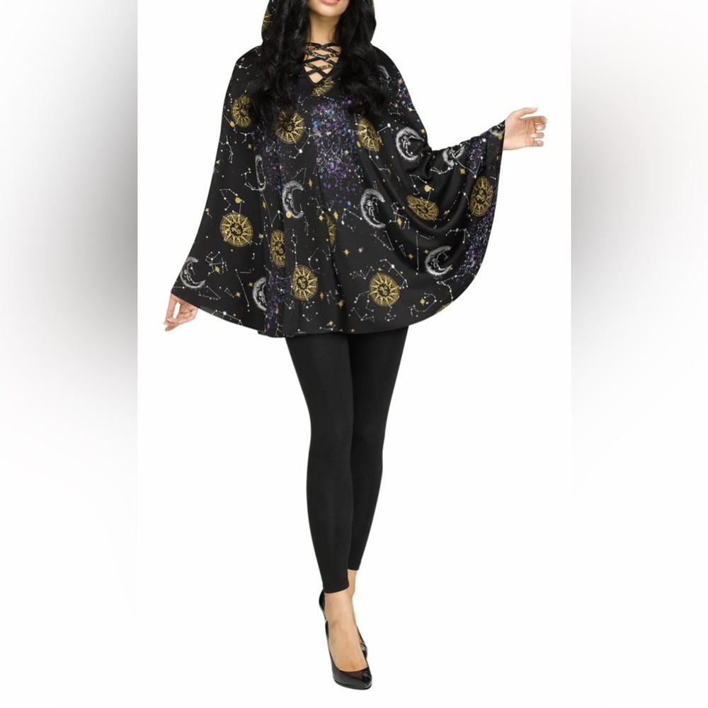Celestial Black Hooded Poncho Sorceress Womens Accessory